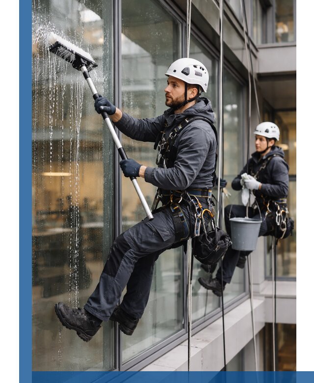 Профессиональная мойка витражей промышленными альпинистами в Вичуге