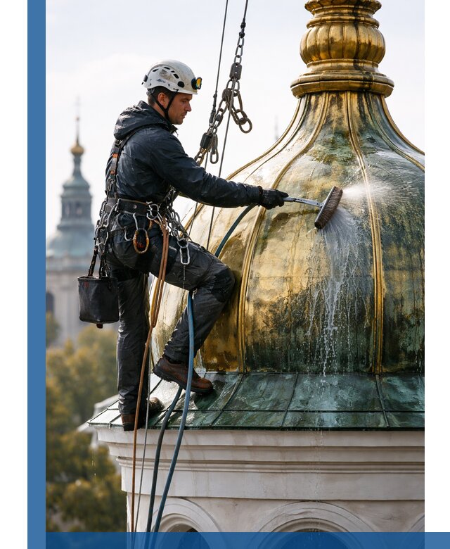Профессиональная мойка куполов и шпилей высотными альпинистами в Вичуге