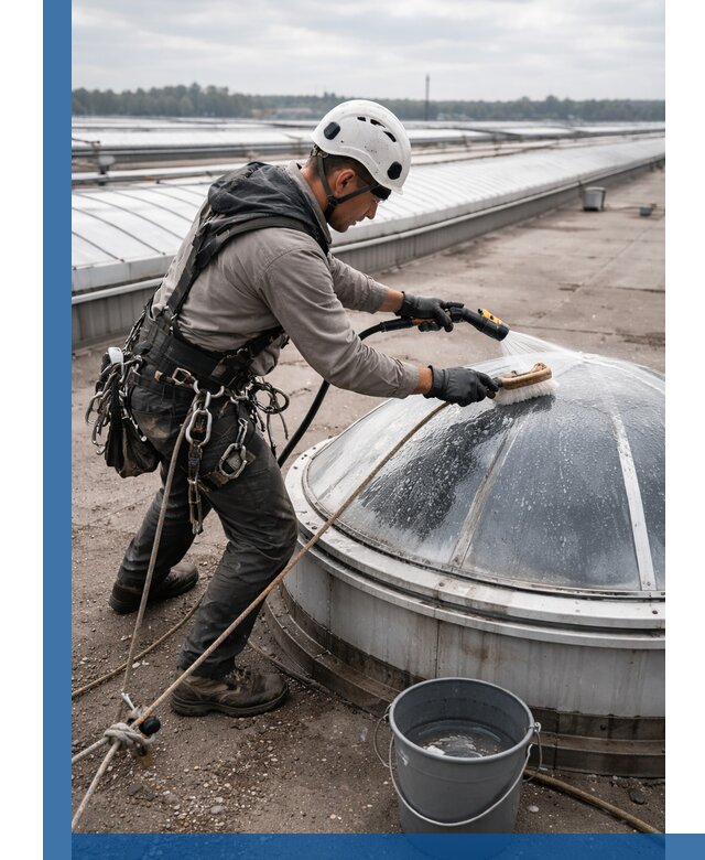 Мойка зенитных фонарей на кровле для промышленных объектов в Вичуге