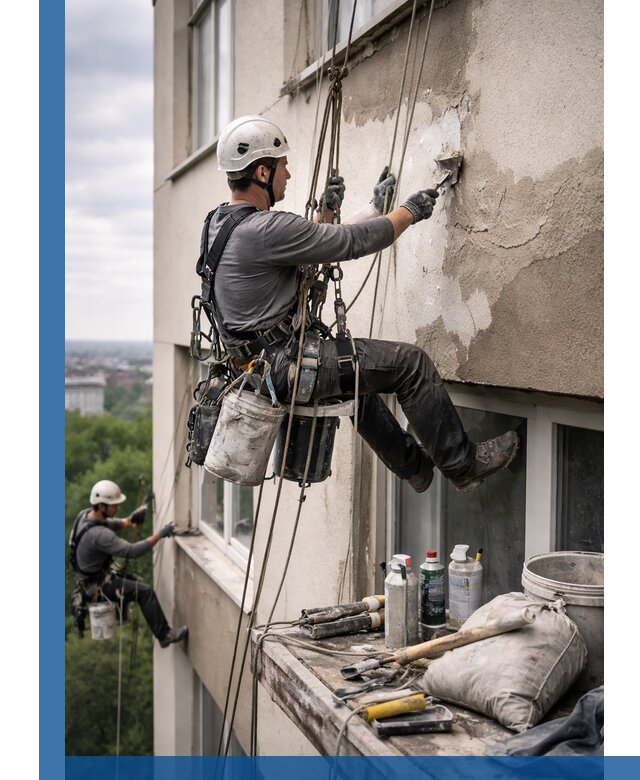 Косметический ремонт фасада зданий в Вичуге промышленными альпинистами