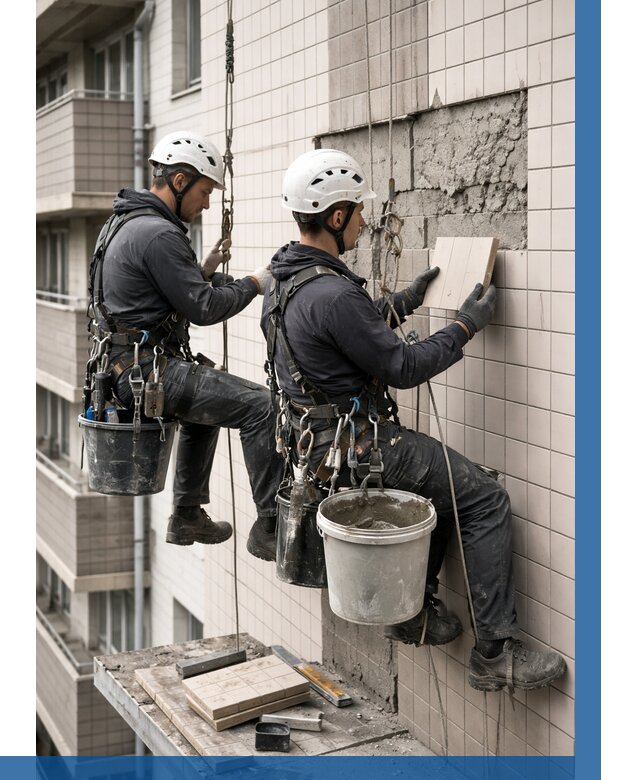 Ремонт облицовки фасада плиткой в Вичуге от 1829 р. | ВЫСОТНИК-Вчг