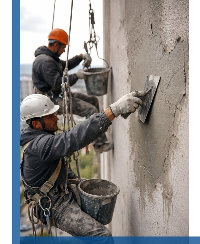 Штукатурка фасада на высоте в Вичуге профессиональные работы