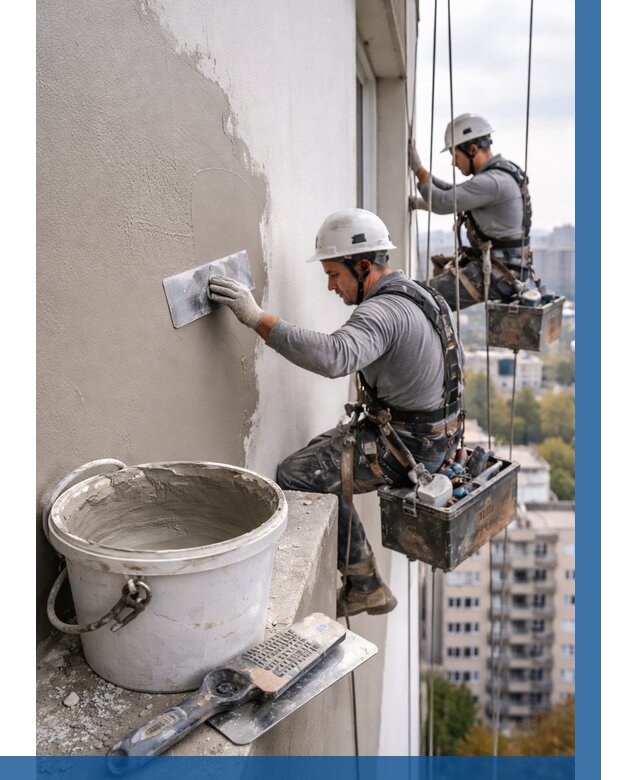 Шпаклевка фасада на высоте в Вичуге от 711 р. | ВЫСОТНИК-Вчг