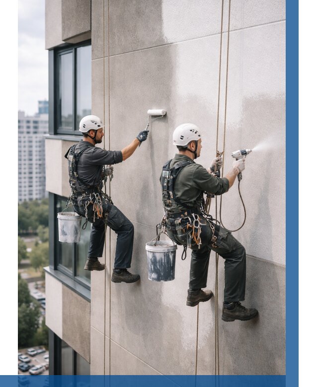 Покраска фасада альпинистами в Вичуге от 305 р. | ВЫСОТНИК-Вчг