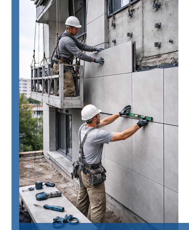 Монтаж керамогранита на фасад в Вичуге под ключ с гарантией качества