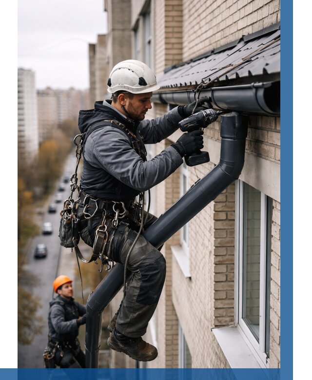 Монтаж водосточной системы на здании в Вичуге от 5080 р. | ВЫСОТНИК-Вчг