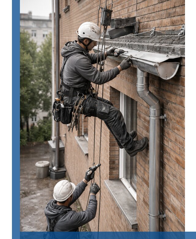 Монтаж водосточной системы на здании в Вичуге под ключ