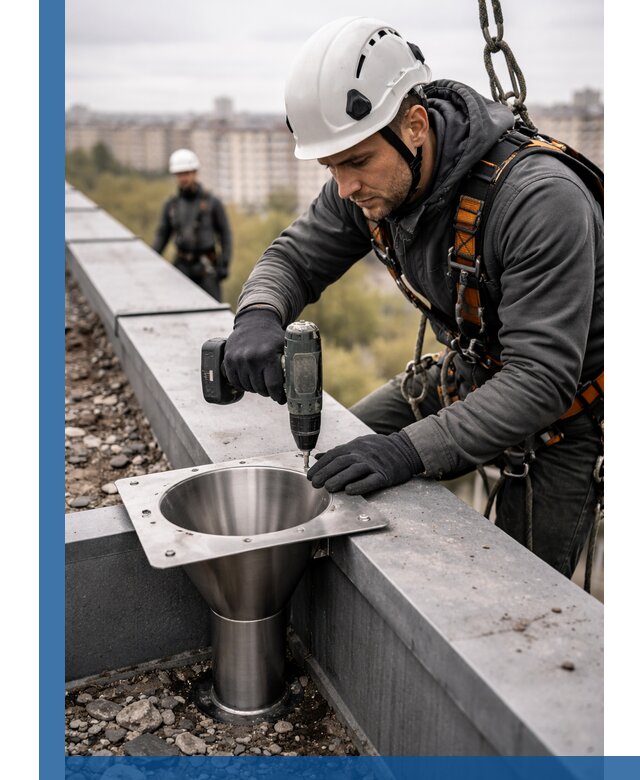 Монтаж водосточных воронок в Вичуге для промышленных зданий