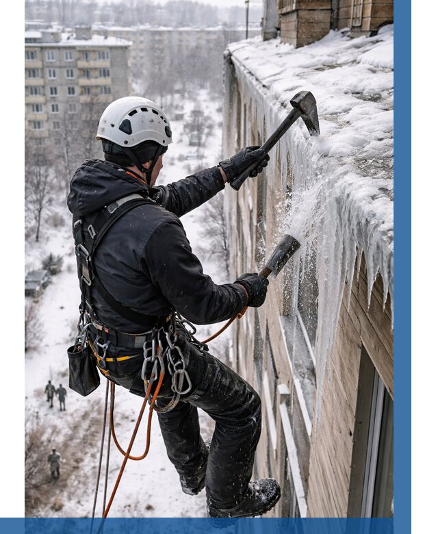 Сбивание сосулек с крыши в Вичуге по цене от 4572 р. | ВЫСОТНИК-Вчг