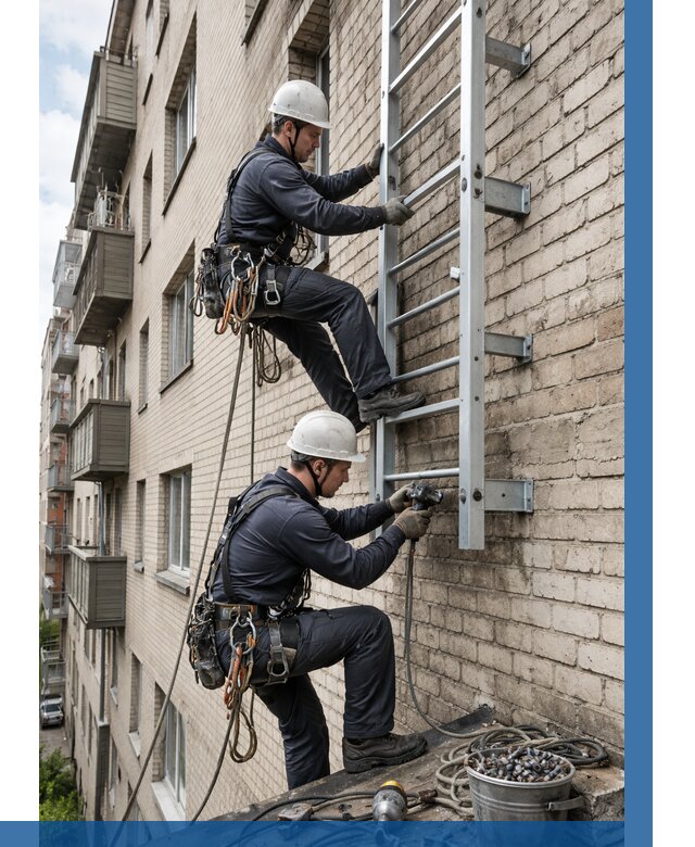 Монтаж пожарной лестницы в Вичуге от 25398 р заказать у ВЫСОТНИК-Вчг