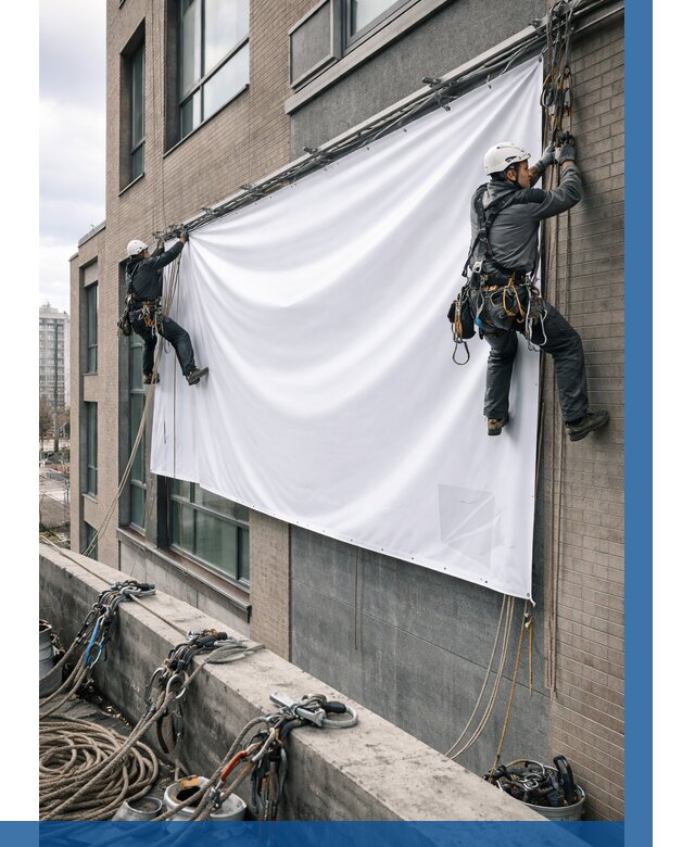 Монтаж баннеров на фасаде в Вичуге от 660 р. заказать ВЫСОТНИК-Вчг