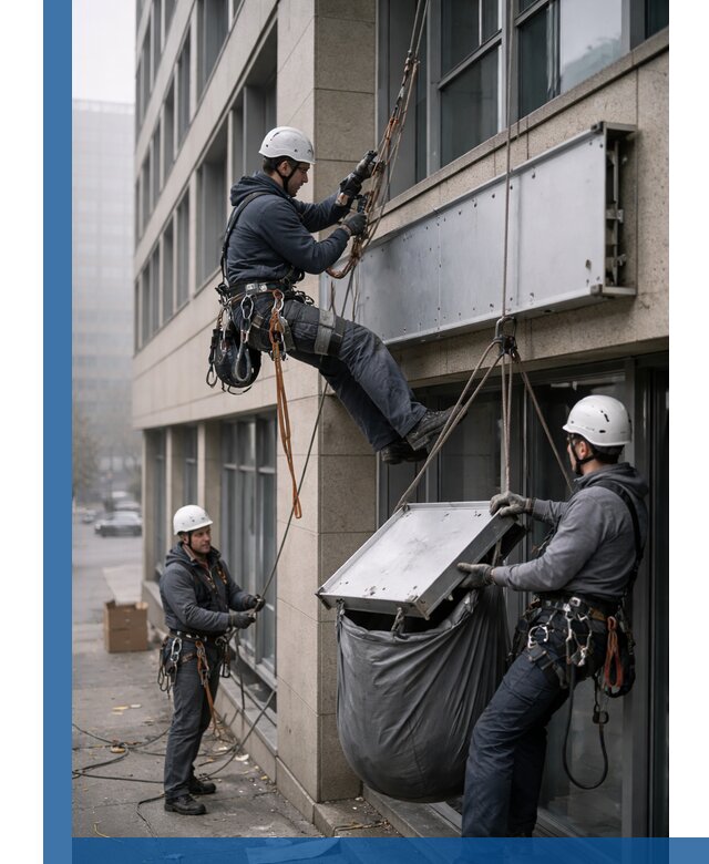 Демонтаж рекламной вывески с высотными работами в Вичуге