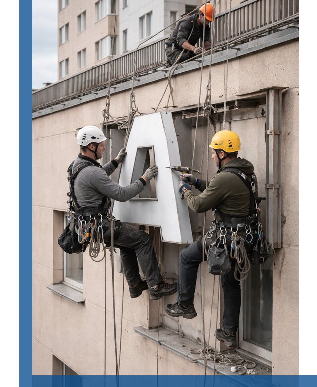 Ремонт и восстановление наружных вывесок на высоте в Вичуге