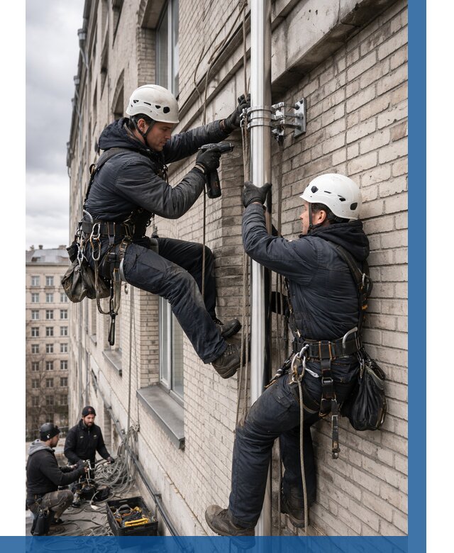 Монтаж флагштока на здании в Вичуге от 6603 р. | ВЫСОТНИК-Вчг