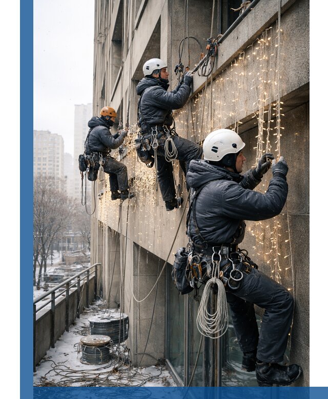 Монтаж новогодней иллюминации и украшение фасадов в Вичуге