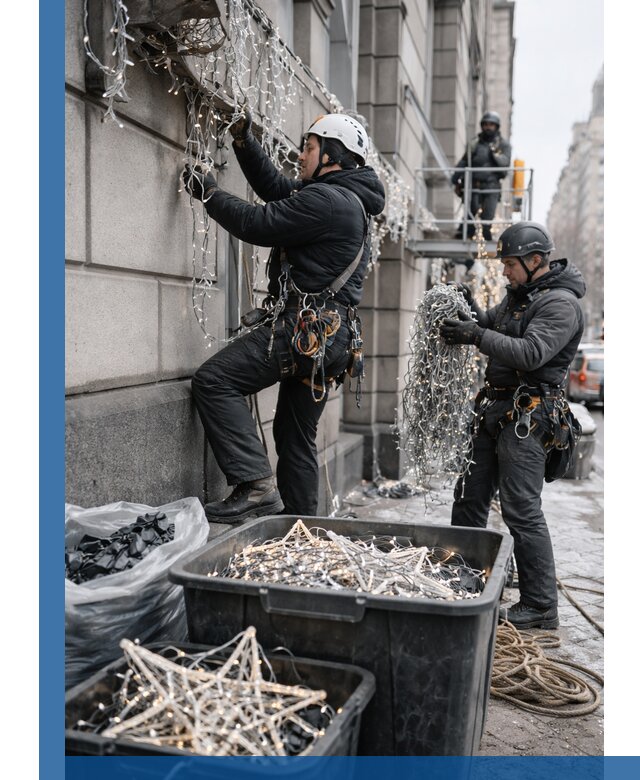 Демонтаж новогоднего оформления и гирлянд в Вичуге