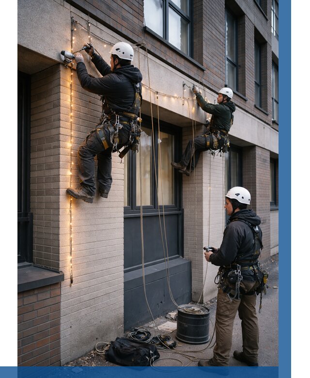 Монтаж гирлянд на фасаде в Вичуге от 3556 р. | ВЫСОТНИК-Вчг