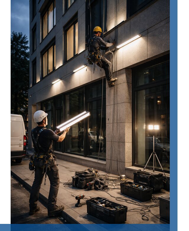 Монтаж архитектурной подсветки здания в Вичуге от 2540 р.|ВЫСОТНИК-Вчг