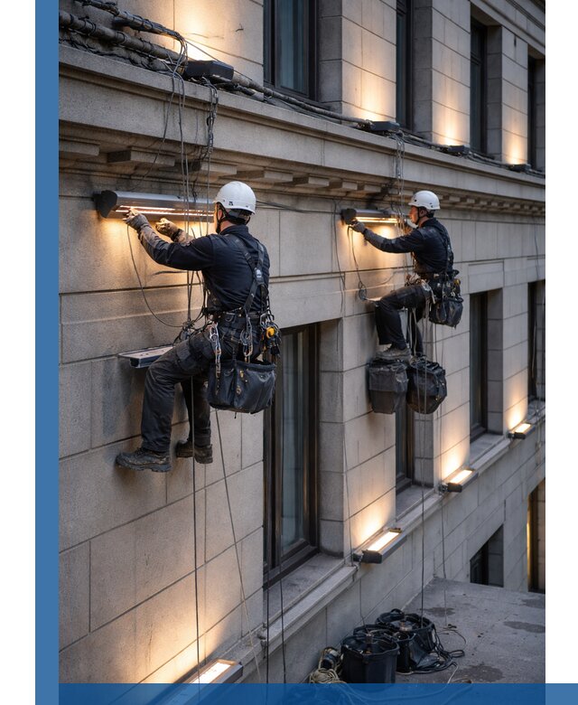 Монтаж архитектурной подсветки фасадов зданий в Вичуге