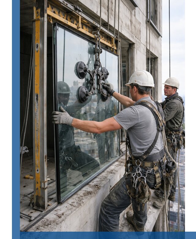 Монтаж стеклопакетов на высоте в Вичуге с промышленным альпинизмом