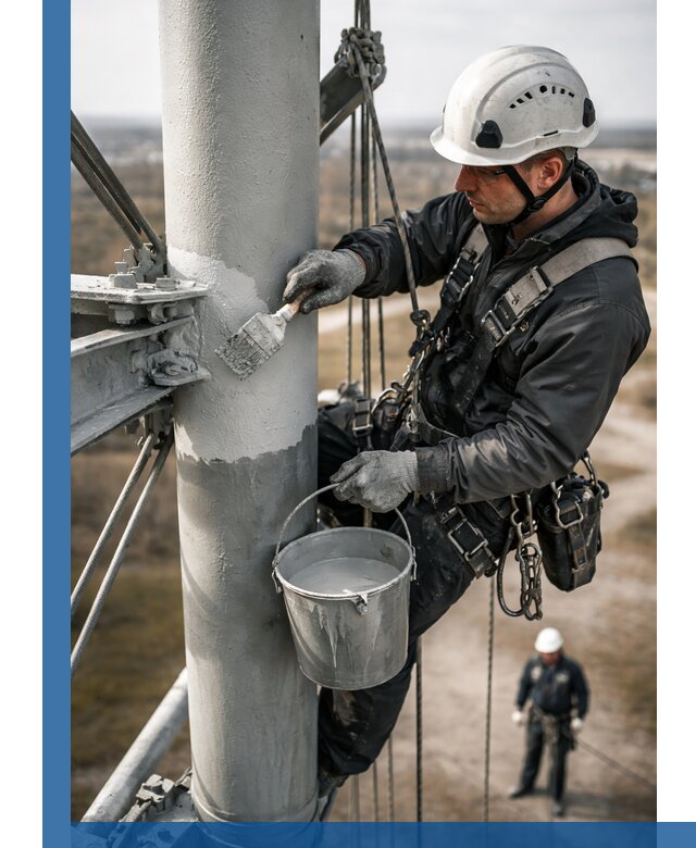 Покраска мачт связи в Вичуге промышленными альпинистами
