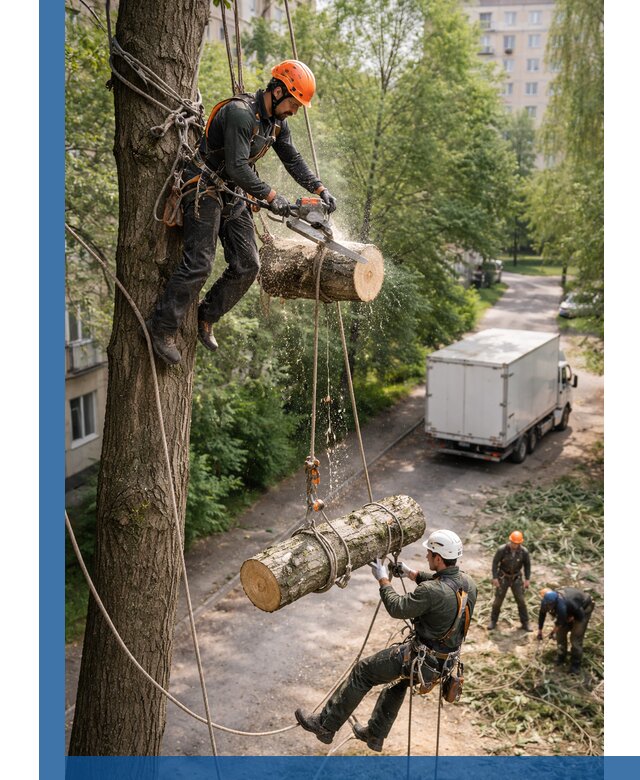 Спил деревьев альпинистами в Вичуге, безопасно и без повреждений