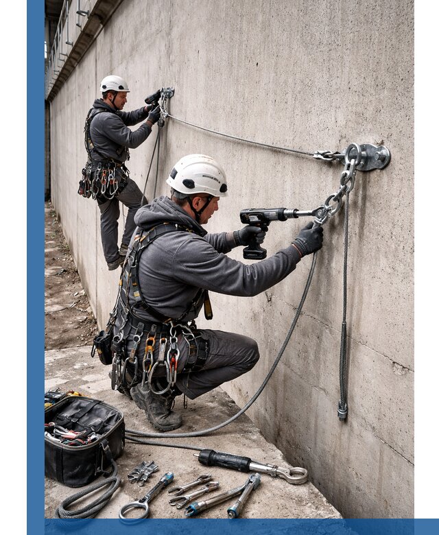 Монтаж анкерных линий высотной безопасности в Вичуге